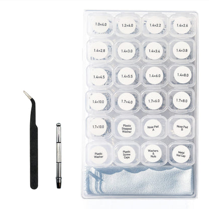[ネセクト] メガネ用 小ネジキット 専用小分けケース入り ナットノーズパッド 眼鏡修理 精密ドライバー ピンセット クロス付 [1年保証]