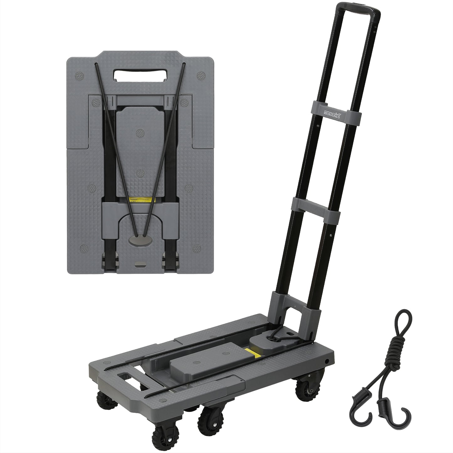 [ネセクト] 折りたたみ式台車 ストッパー付き静音車輪 耐荷重150kg 軽量コンパクト 固定用ゴムロープ付属 平台車 車載 防災用[1年保証]