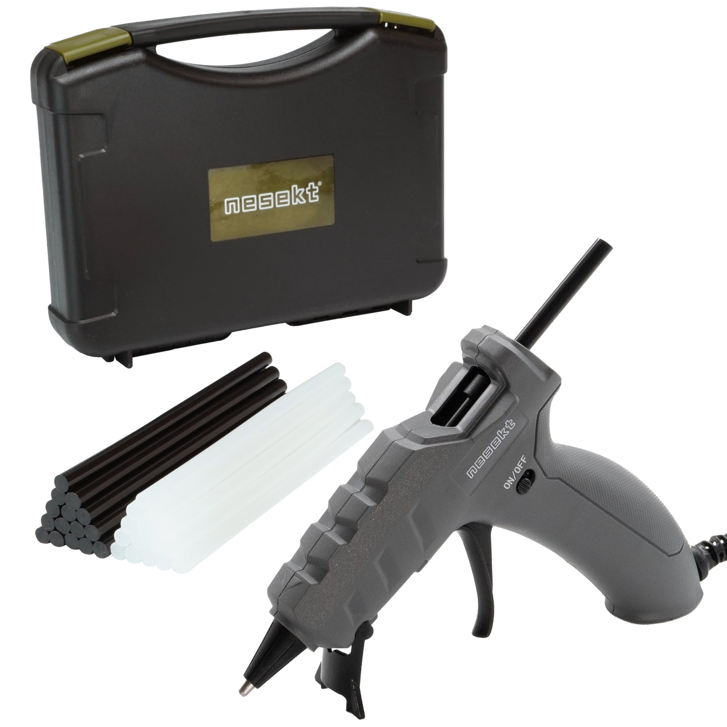 [ネセクト] 強力グルーガンセット AC100V/50W 専用収納ケース グルースティック白&黒 30本付 DIY[1年保証]