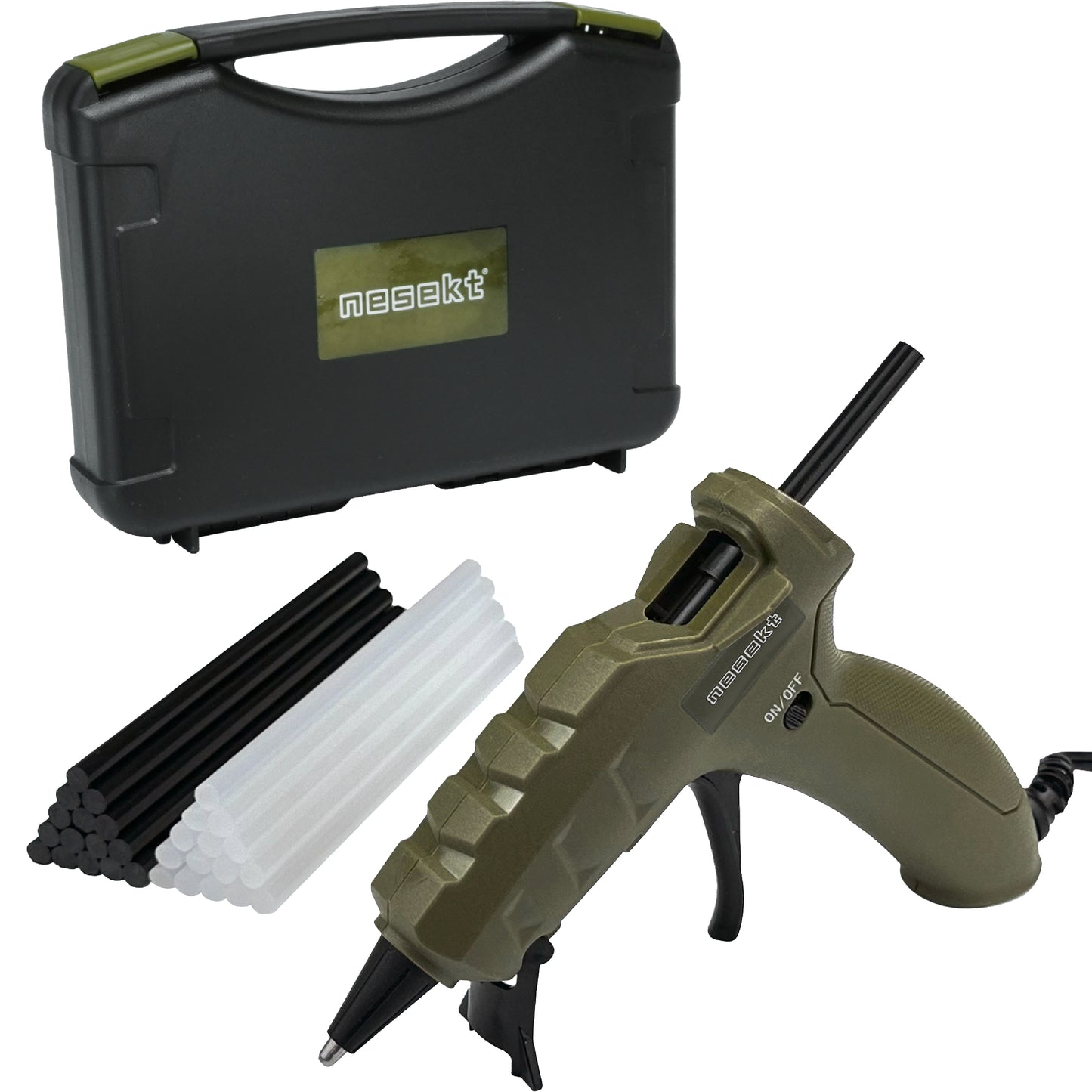 [ネセクト] 強力グルーガンセット AC100V/50W 専用収納ケース グルースティック白&黒 30本付 DIY[1年保証]