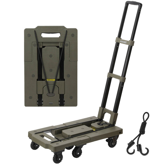 [ネセクト] 折りたたみ式台車 ストッパー付き静音車輪 耐荷重150kg 軽量コンパクト 固定用ゴムロープ付属 平台車 車載 防災用[1年保証]