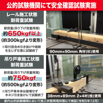 吊り引き戸レールキット 設計安全耐荷重100kg 安全試験実施済ドア用金物 ドアヒンジ [日本国内企画品]