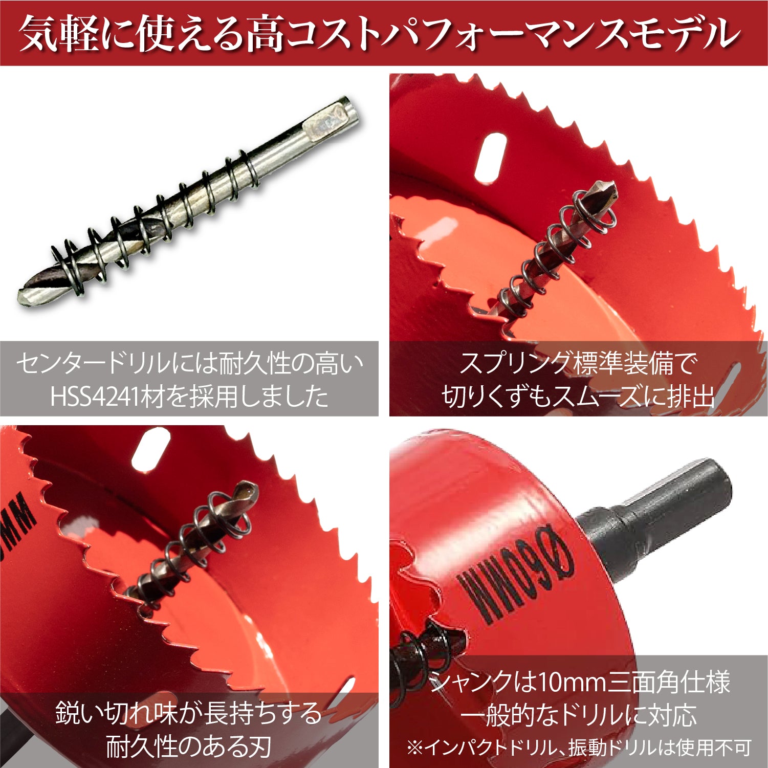 [ネセクト]バイメタルホールソー ベーシック コバルトハイスM42 HSS鋼センタードリル 不等ピッチ刃 鉄 アルミ 木工 穴あけ 金属 DIY[日本国内企画品]