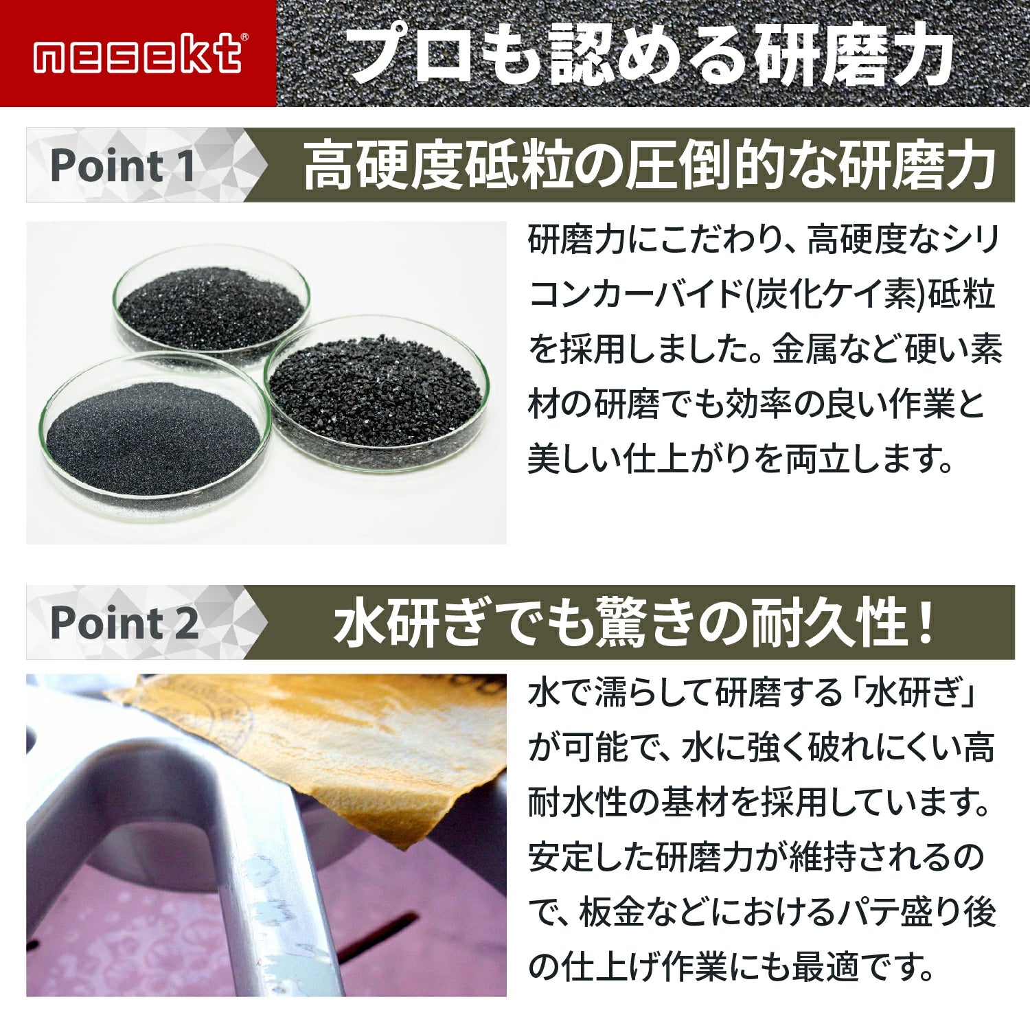 [ネセクト] 耐水ペーパーセット サンドペーパー 耐水紙やすり 粗目 極細目 金属 木工 補修[1年保証] - 画像2