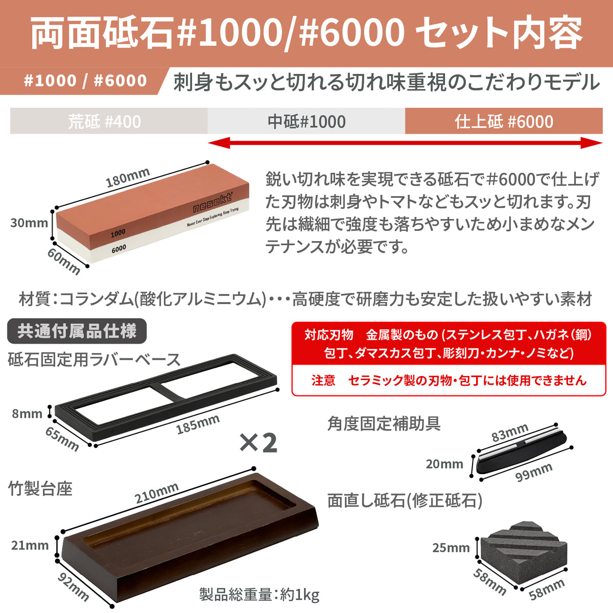 [ネセクト] 両面砥石セット 面直し 台座 刃物固定具付属 包丁砥石 業務用 家庭用 仕上 切れ味回復[1年保証] - 画像7