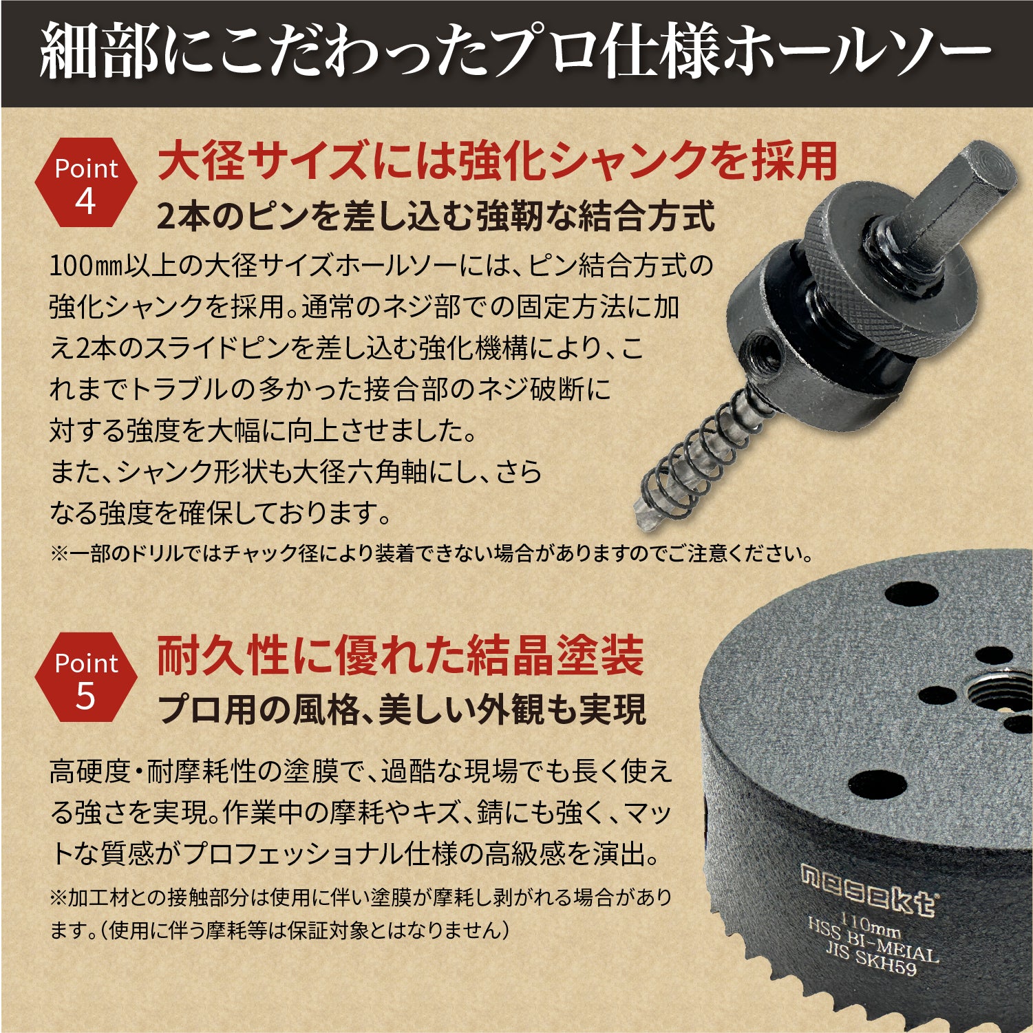 [ネセクト]バイメタルホールソー プロフェッショナル JIS SKH59 HSS鋼センタードリル 不等ピッチ刃 高速切削＆高耐久[日本国内企画品] - 画像4