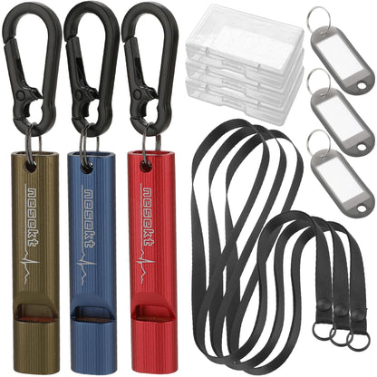 ホイッスル 5本セット 笛 エマージェンシーホイッスル 防災 防犯 アウトドア 軽く吹ける 大音量 緊急用 ストラップ カラビナ ネームプレート付属 小型軽量アルミA6063 食品衛生法適合品[1年保証]
