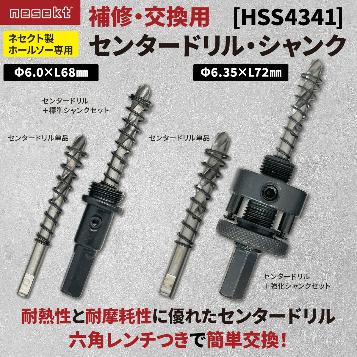 [ネセクト]バイメタルホールソー 補修用センタードリル・シャンク HSS4341 交換部品 金属加工用[日本国内企画品]