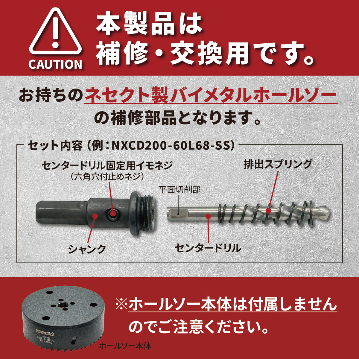 [ネセクト]バイメタルホールソー 補修用センタードリル・シャンク HSS4341 交換部品 金属加工用[日本国内企画品]