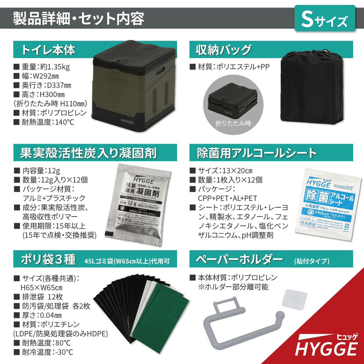 【防災士企画開発品/ネセクト】 非常用トイレ ヒュッゲ 簡易トイレ 防災用 耐荷重100/110/120kg 果実殻活性炭配合凝固剤・処理袋12回分 アルコール除菌シート ペーパーホルダー付属 折りたたみ 【日本国内企画品】