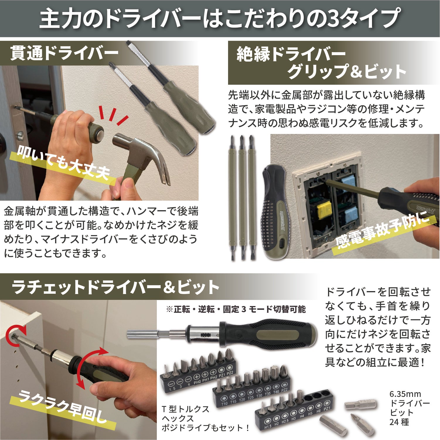 [ネセクト] ツールセット 工具セット 全79種類 貫通ドライバー&絶縁ドライバー搭載フルセット[1年保証] - 画像3
