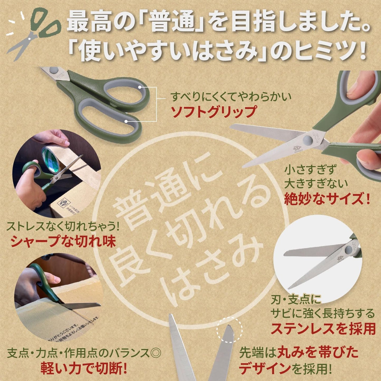 [ネセクト] ステンレスはさみ プロフェッショナル 全長210mm エラストマーグリップ シンプルデザイン 業務用[1年保証]