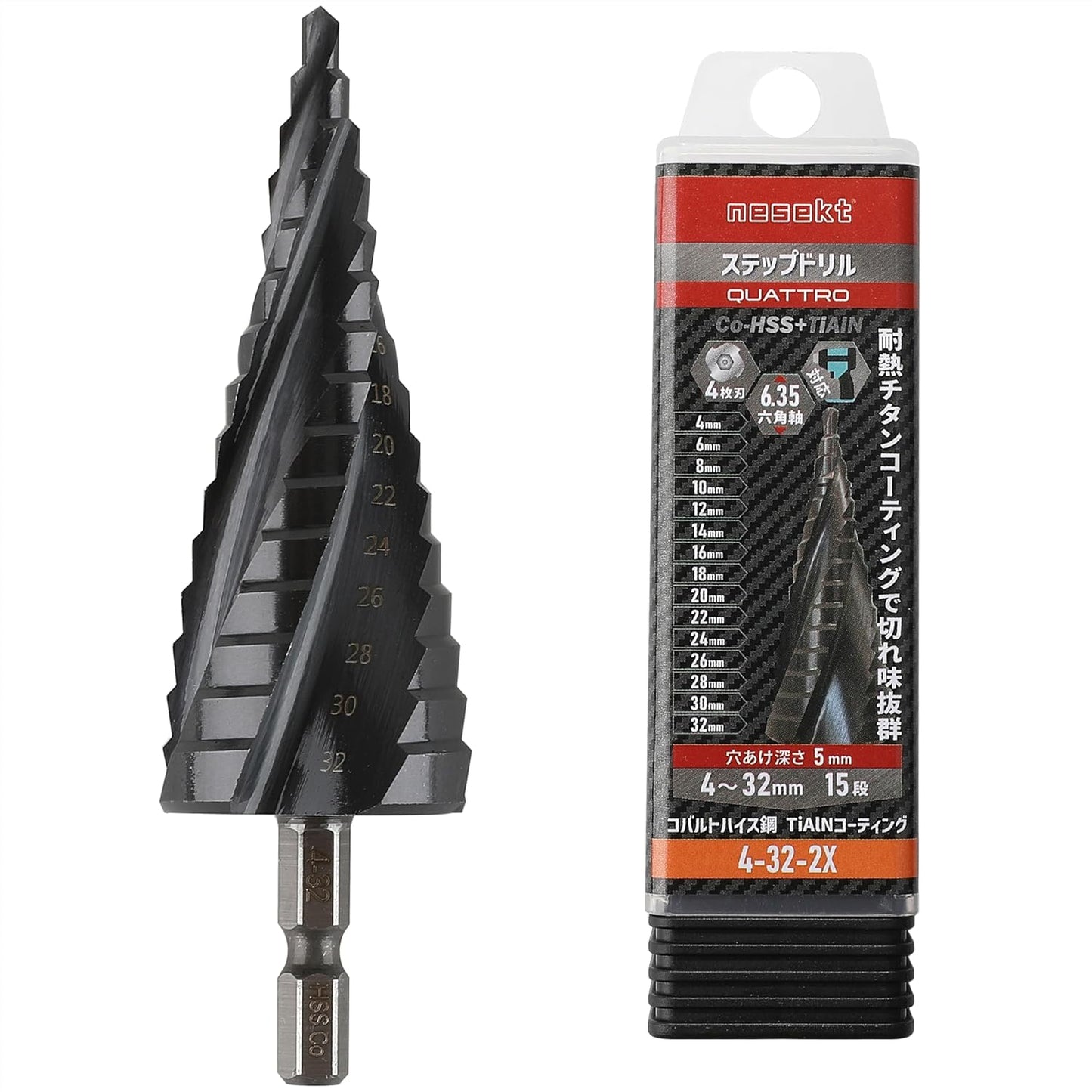 [ネセクト] ステップドリル 6.35mm六角軸 チタンコーティング インパクト対応[1年保証]