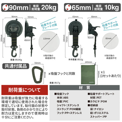 [ネセクト] 吸盤フック 樹脂製カラビナ付属 独自のステンレスパイプ強化構造 収納袋付き カーサイドタープ 吊りクランプ[1年保証]