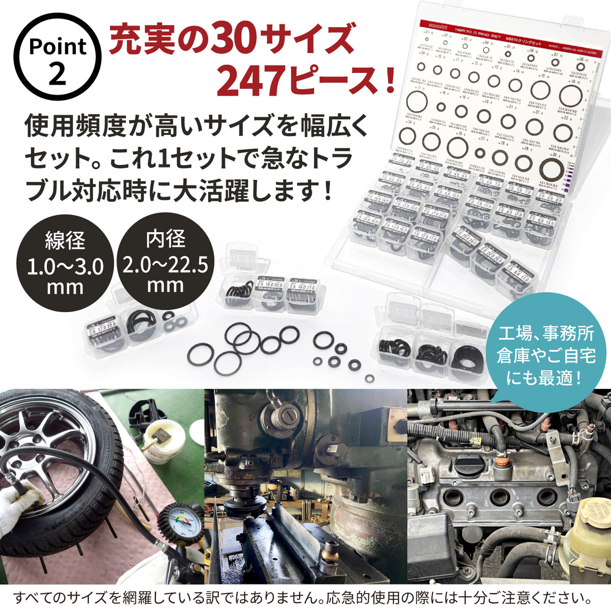 [nesekt] ネセクト NBR70 Oリングセット 247ピース 30種類 ゴムパッキン 耐熱 耐油 3連分割ケース入り [1年保証] - 画像4