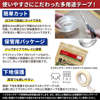 [ネセクト] 強力両面テープ 防災テープ 転倒防止 落下防止 地震対策 アクリル 透明 剥がせる[1年保証]