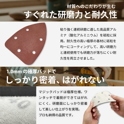 サンディングペーパー 70枚セット デルタ型140×100mm 吸塵穴つき マジックタイプ (デルタサンダー・電動サンダー用)[日本国内企画品]